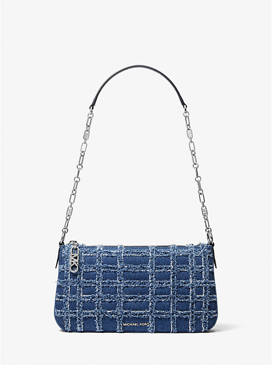 Empire Medium Frayed Denim Chain-Link Pochette | Michael Kors US