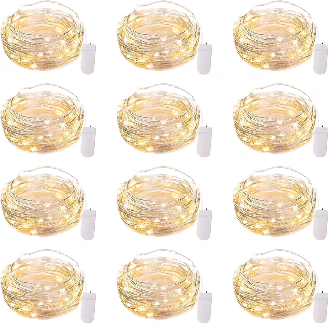 Brightown 12 Pack LED Fairy Lights Battery Operated String Lights - 7ft 20LED Waterproof Silver Wire Firefly Starry Moon Lights for DIY Crafts Wedding Table Centerpieces Party Bedroom Christmas | Amazon (US)