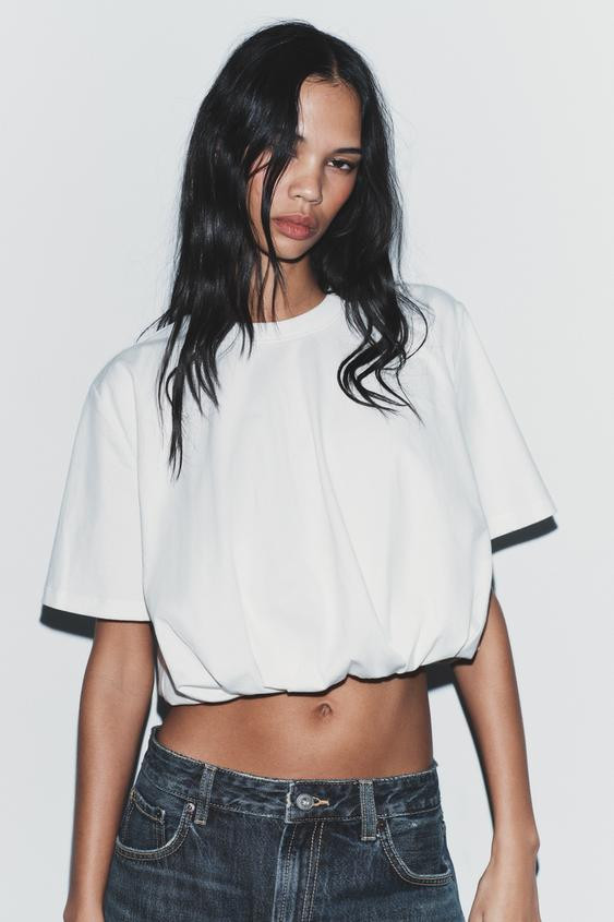 CROPPED PUFF HEM T-SHIRT | Zara US
