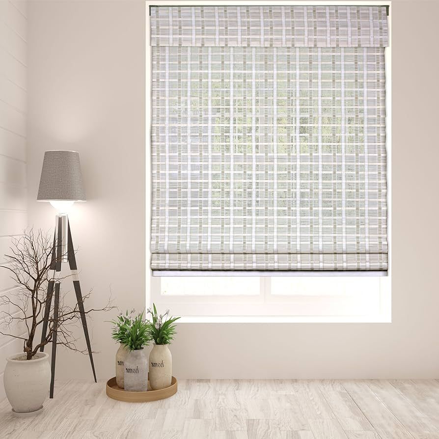 ARLO BLINDS Bamboo Roman Shades, Whitewash, 40" W x 74" H,Cordless Light Filtering/Sheer Window B... | Amazon (US)