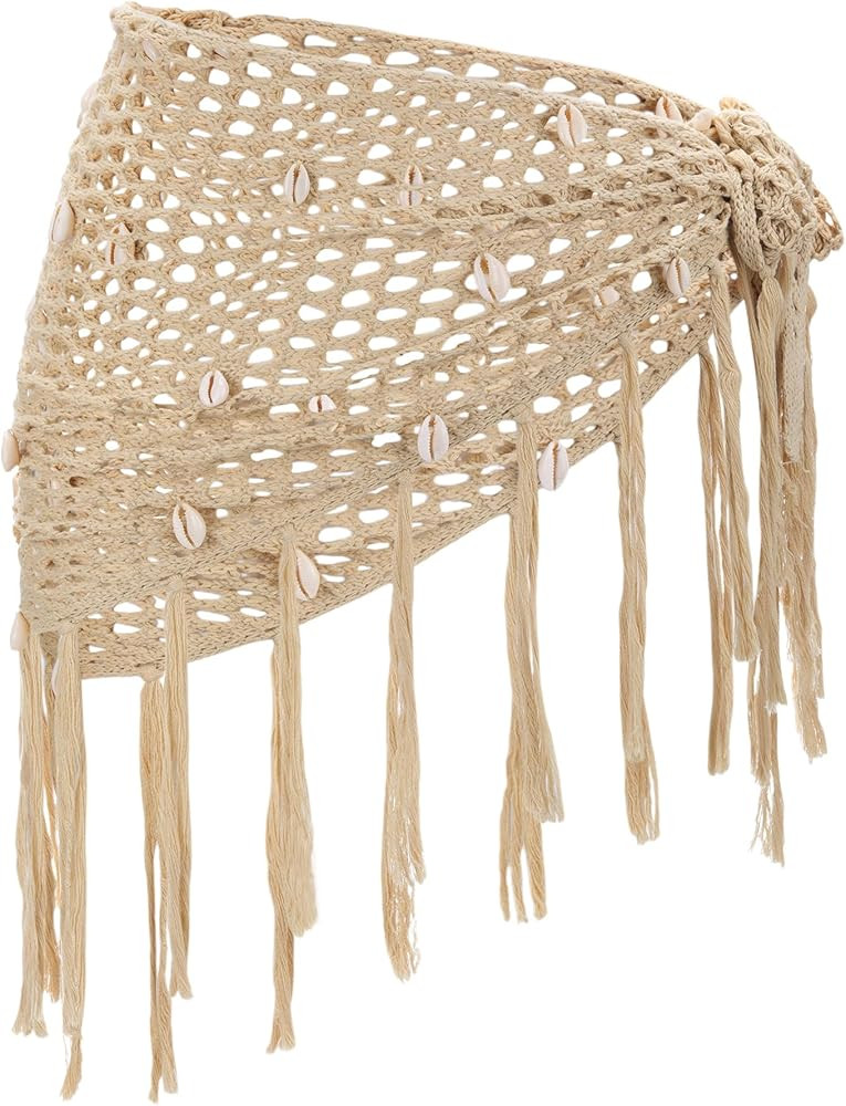 Zeyune Women Crochet Cover-ups Skirt Triangle Shawl Mermaid Skirt Hollow out Swimwear Shell Tasse... | Amazon (US)