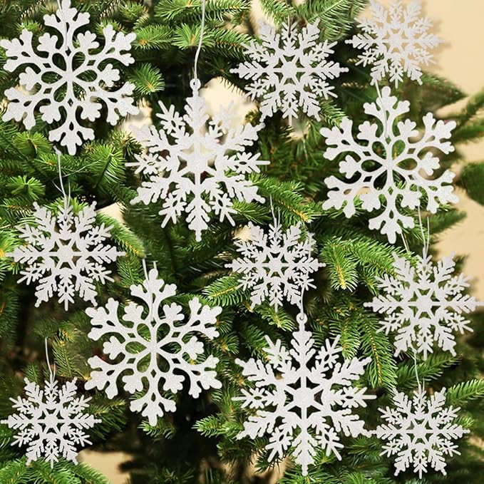 36pcs Snowflakes-Christmas Tree Decorations, Snowflake Ornaments for Tree, Plastic Glitter White ... | Amazon (US)