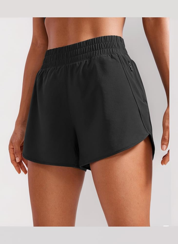 CRZ YOGA Women's High Waist Running Shorts - 3'' Mesh Liner Quick Dry Athletic Gym Workout Shorts... | Amazon (UK)