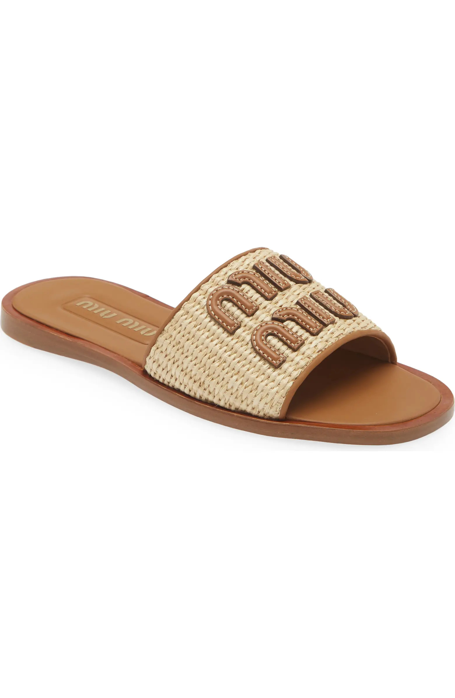 Logo Raffia Slide Sandal (Women) | Nordstrom