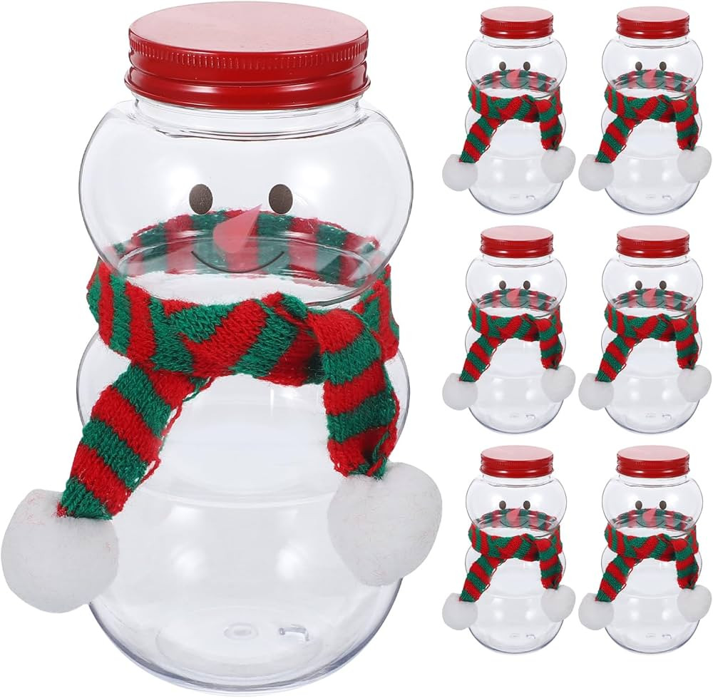 Baluue 10 Sets Snowman Plastic Juice Bottles with Lid 500ml Clear Christmas Candy Jar with Scarve... | Amazon (US)