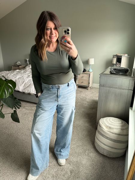 I always like to pair my baggier jeans with a more form-fitting top. These $8 ribbed long-sleeved tees are so good that I have them in about 5 colors now!

#LTKmidsize #LTKover40 #LTKsalealert