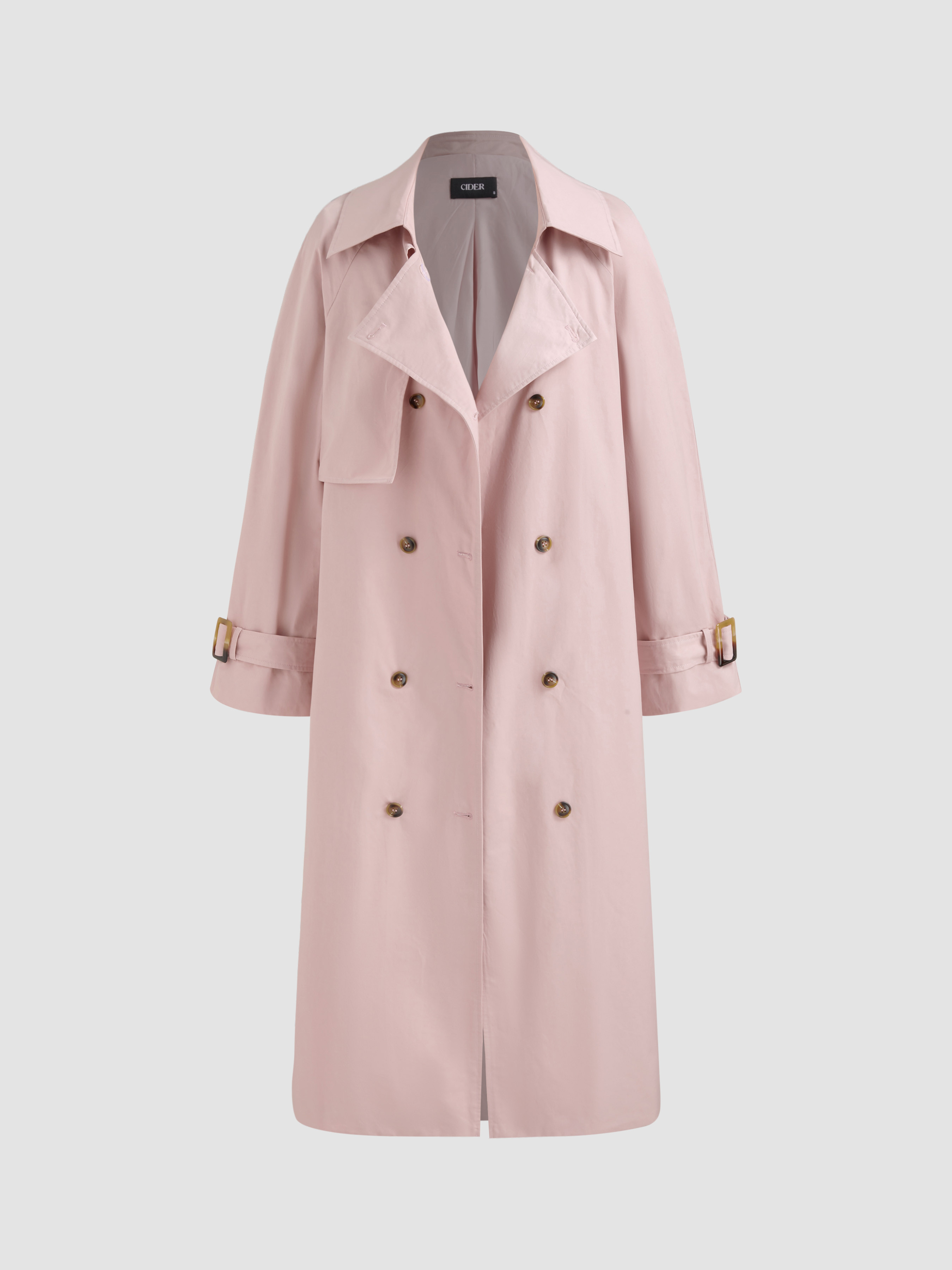 Cotton-blend Collar Solid Button Trench Coat With Belt For Daily Casual Work | Cider