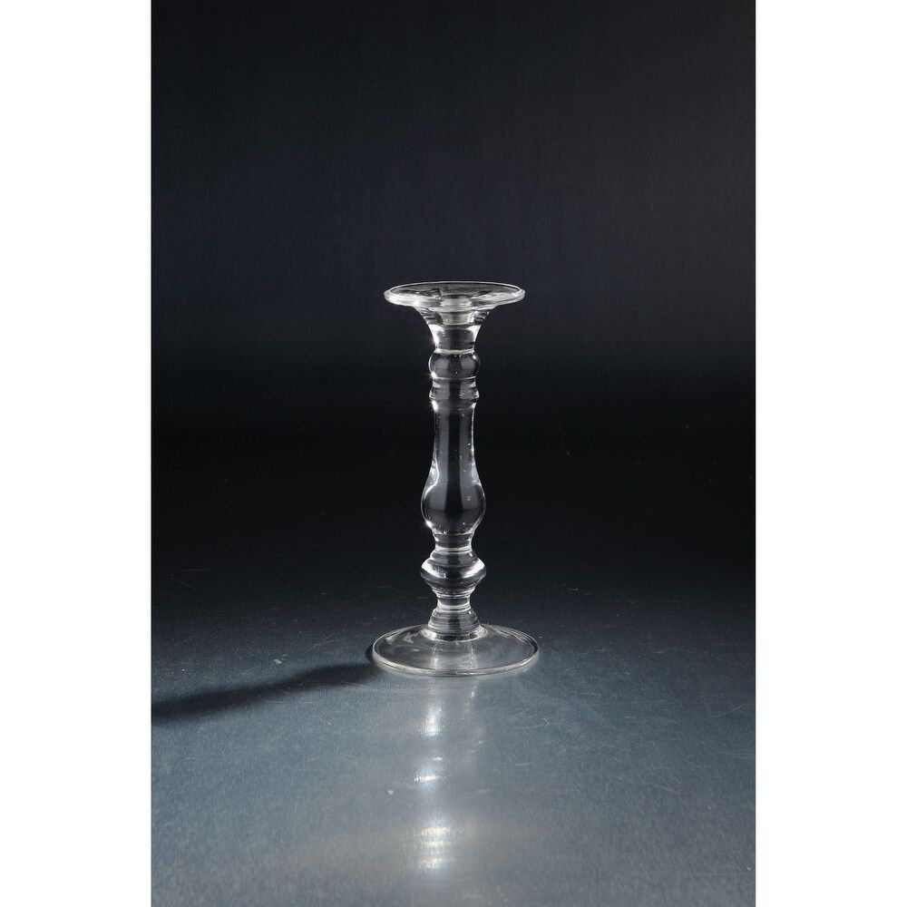 9.5" Clear Hand Blown Glass Tabletop Pillar Candle Holder (Clear) | Bed Bath & Beyond