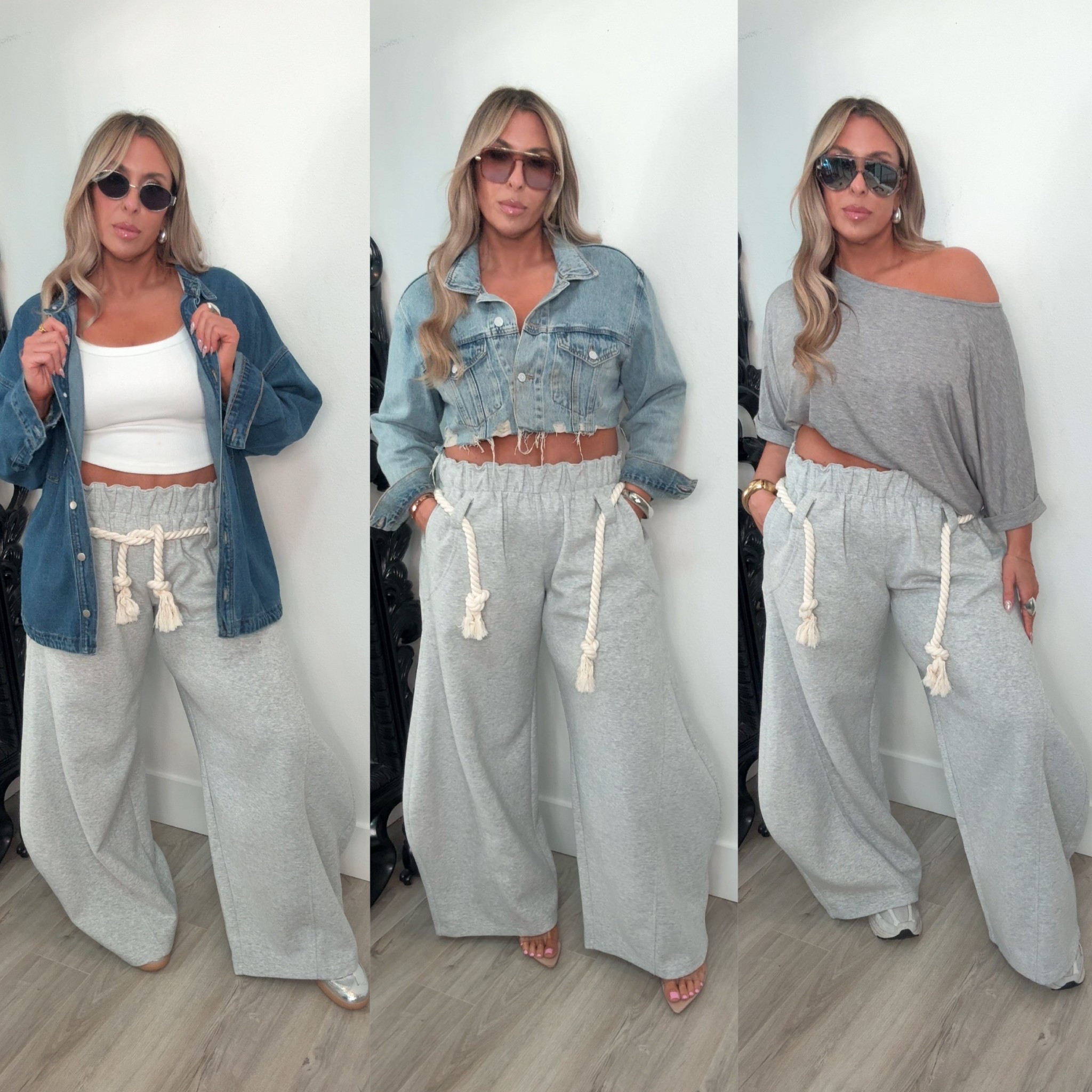 I love a fun pant! Super high quality sweatpant, barrel style. Easy to dress up with heels or down work sneakers/chunky sandal. Sized up to an XXL because I prefer extra oversized but my true to size XL fit well. Top size L. 

denim shirt XL (color mid blue)
white tank M/L
silver adidas 
cropped denim jacket old (linked similar)
grey off shoulder tee size L
Nike vomero   


#LTKover40 #LTKmidsize #LTKfindsunder100
