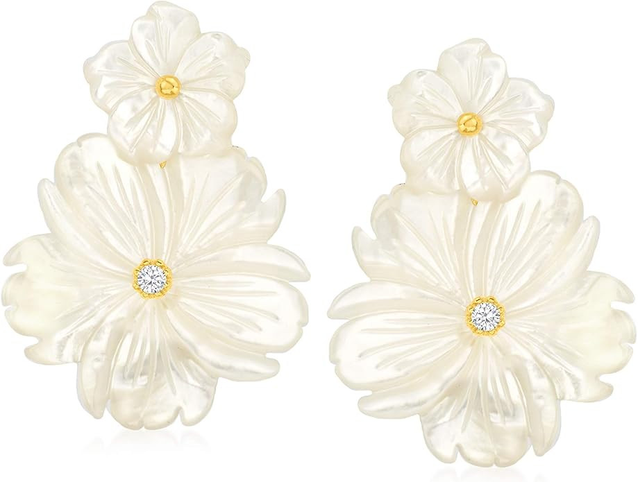 Amazon.com: Ross-Simons Mother-Of-Pearl and .20 ct. t.w. White Topaz Flower Removable Drop Earrin... | Amazon (US)