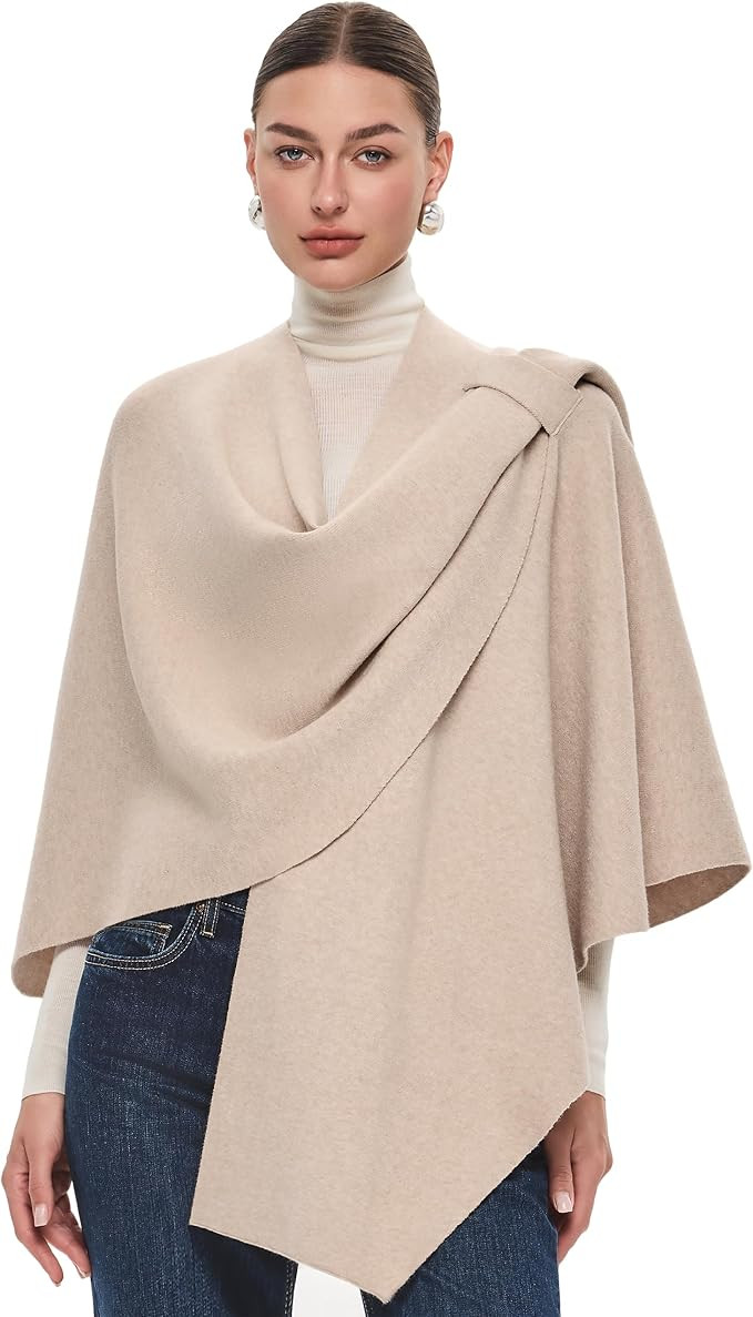 PULI Womens Large Cross Front Poncho Sweater Wrap Topper Knitted Elegant Shawls Cape for Fall Win... | Amazon (US)