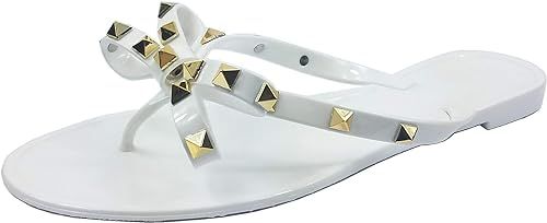 TruFox Womens Studded Flip Flops with Bow Open Toe Jelly Sandals | Amazon (US)