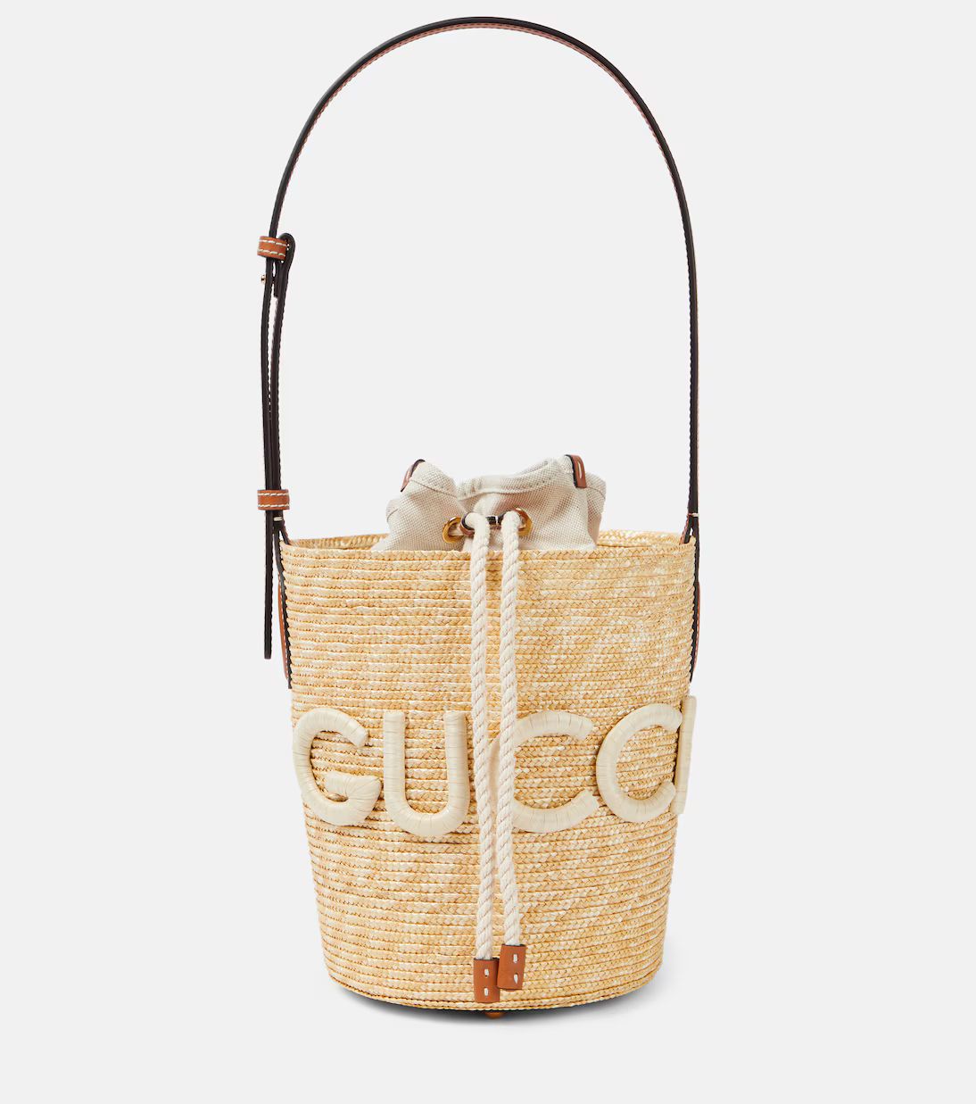 Gucci Summer Small leather-trimmed bucket bag | Mytheresa (UK)