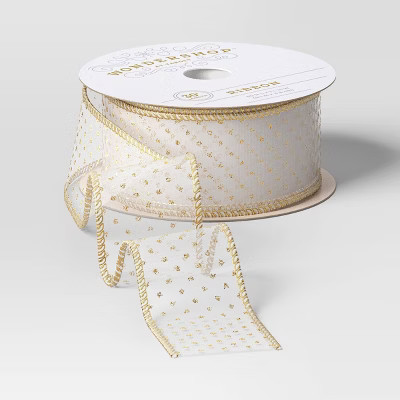 30' Christmas Fabric Ribbon White Sheer Silver Dots - Wondershop™ | Target