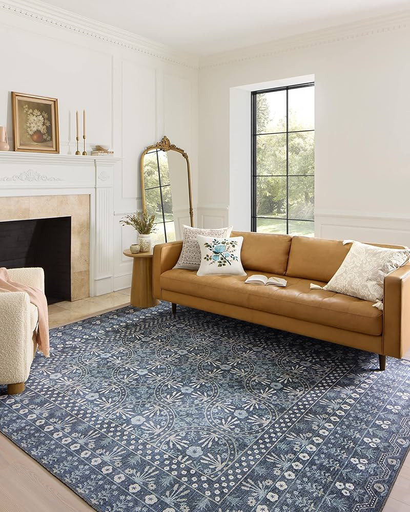 Loloi Rifle Paper Co. Maison Collection MAO-03 Rosette Blue 5'-0" x 7'-6", .19" Pile Height, Area... | Amazon (US)