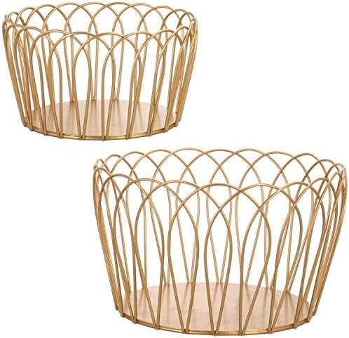 MyGift Gold Metal Wire Storage Baskets for Organizing, Round Nesting Fruit Baskets Organization B... | Amazon (US)