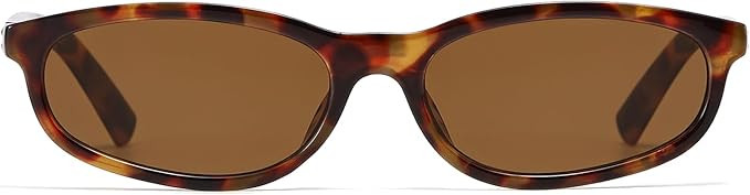 LJCZKA Retro Oval Cat Eye Sunglasses for Women Small Narrow Rectangle Sunglasses 90s Trendy Shade... | Amazon (UK)