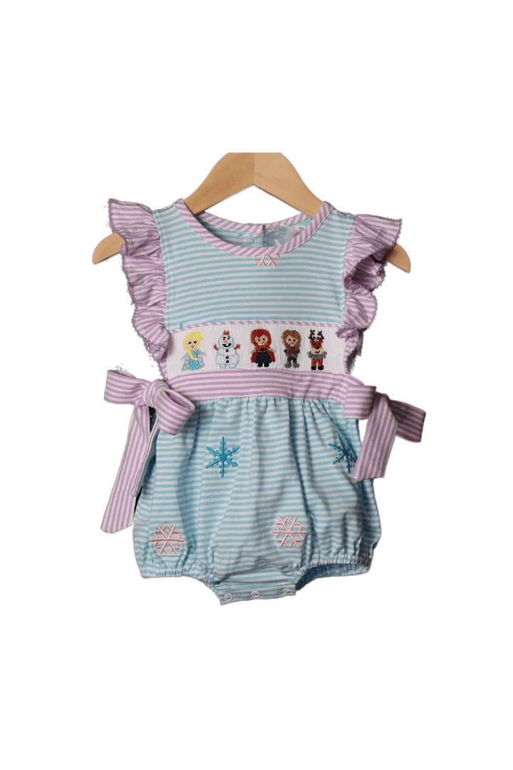 Smocked Ice Princess Blue/Purple Stripe Bubble | The Smocked Flamingo