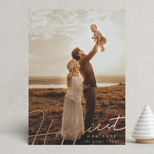 "happiest written" - Customizable Foil-pressed Holiday Cards in Brown by Summer Winkelman. | Minted