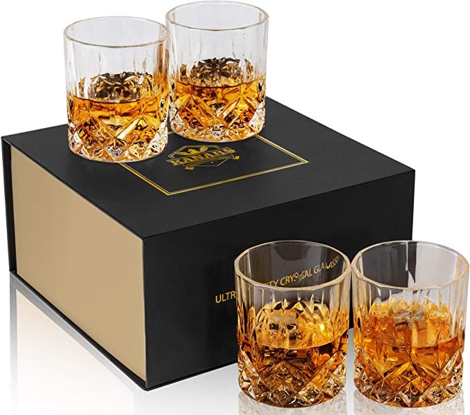 Amazon.com: KANARS Old Fashioned Whiskey Glasses with Luxury Box - 10 Oz Rocks Barware for Scotch... | Amazon (US)