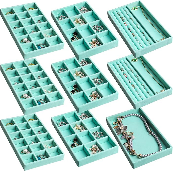 Frebeauty Jewelry Organizer Tray,Stackable Velvet Jewelry Trays,Drawer Inserts Earring Organizer ... | Amazon (US)