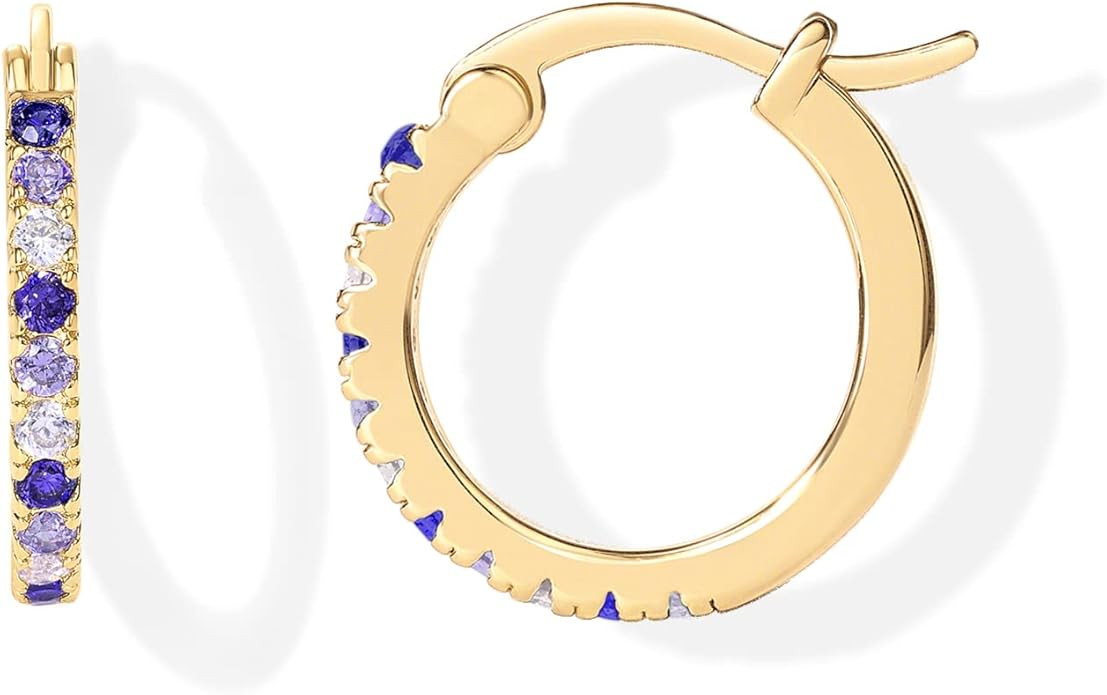 PAVOI 18K Gold Plated 925 Sterling Silver Post Cubic Zirconia Hoop Earrings for Women | Colored C... | Amazon (US)