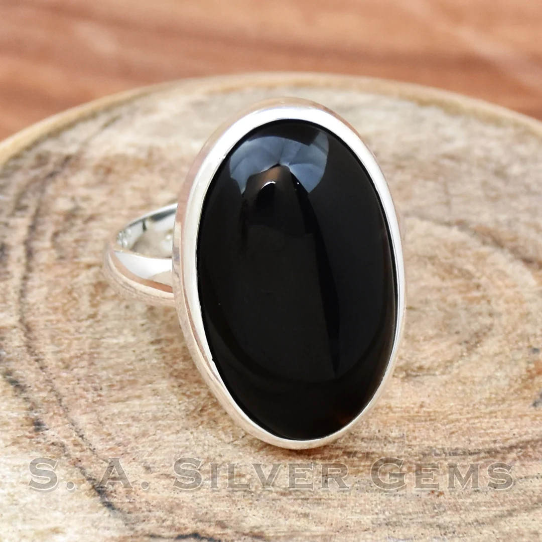 Large Black Onyx Ring: Handmade 925 Sterling Silver Boho Ring - Etsy | Etsy (US)