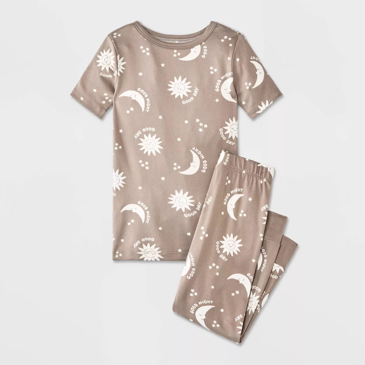 Toddler 2pc Short Sleeve Smooth Jersey Sun and Moon Snug Fit Pajama Set - Cat & Jack™ Brown 2T | Target