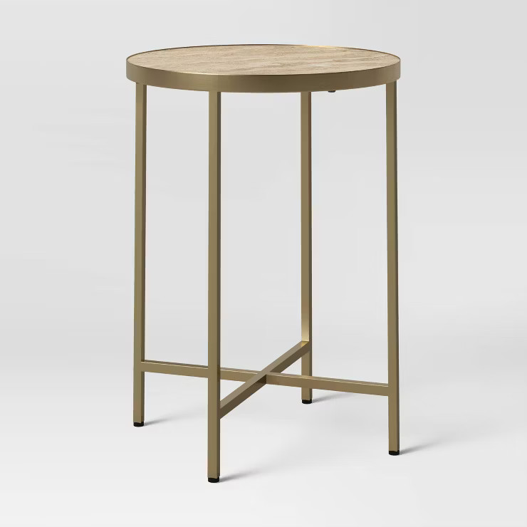 Marlton Metal Accent Table with Travertine Brown - Threshold™ | Target