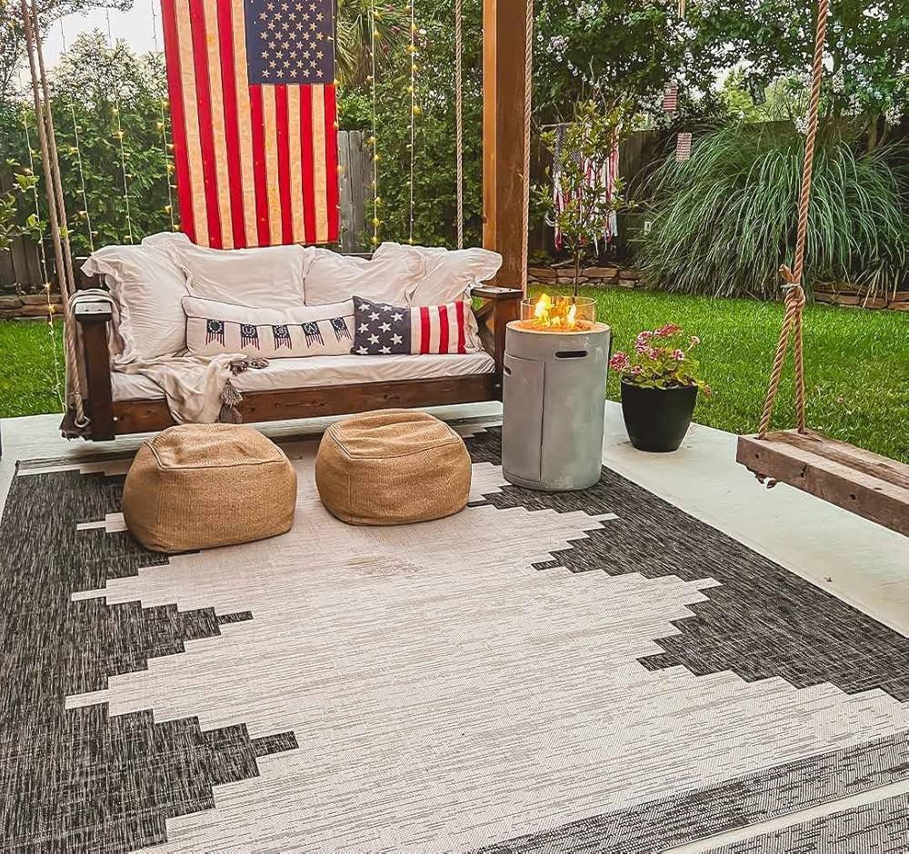 Hauteloom Djugun Outdoor Area Rug - Outside Porch Patio Rug Carpet - Waterproof Rug - Geometric -... | Amazon (US)