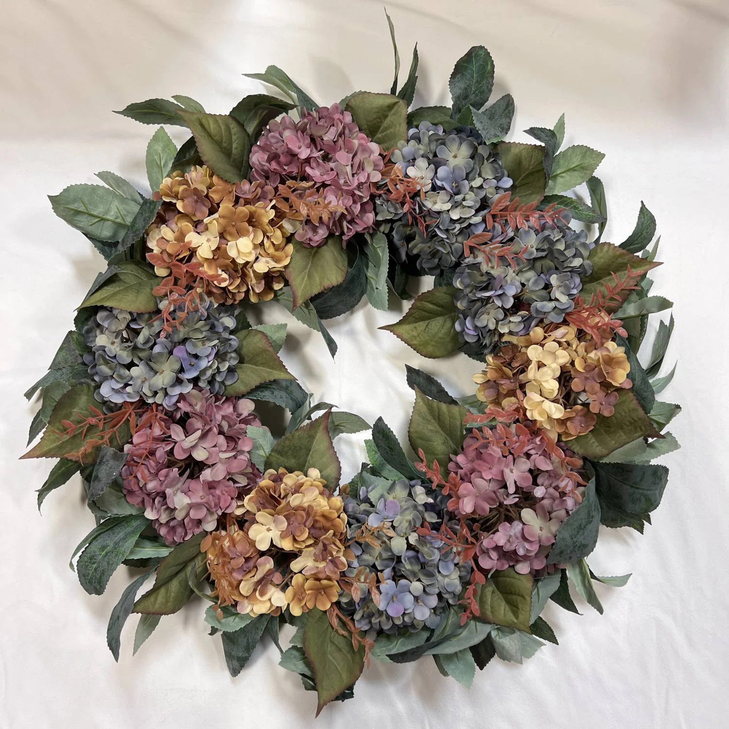 22" Hydrangea Wreath For Front Door - Handmade Rustic Hydrangea Series Multicolor Floral Fall Wre... | Wayfair North America