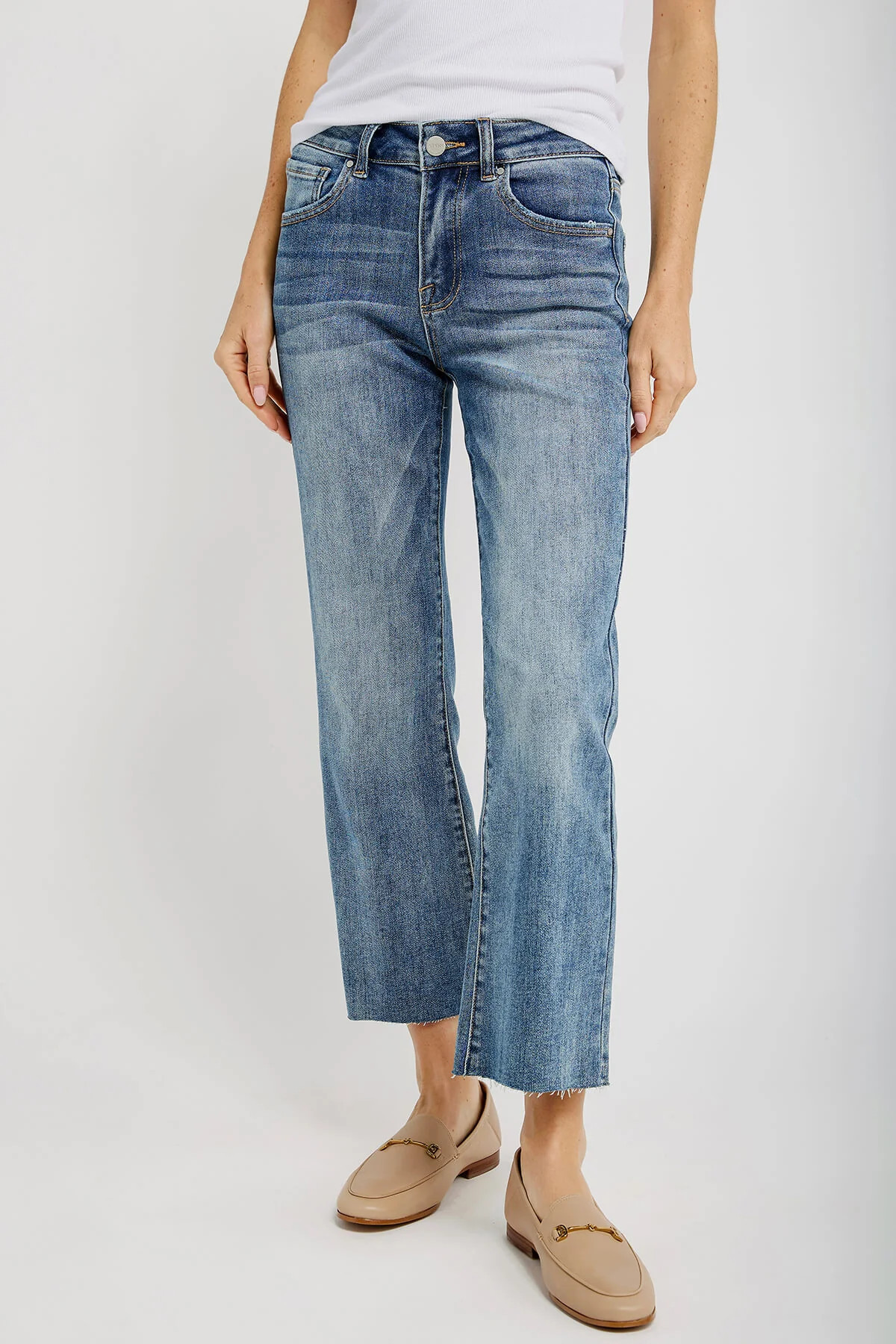 Risen Kick Flare Raw Hem Jeans | Social Threads