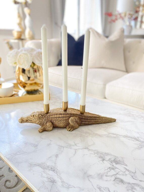 Bronze Alligator Sculpture, Gold Alligator Candle Holder Figurine, Gold Coffee Table Decor | Etsy (US)