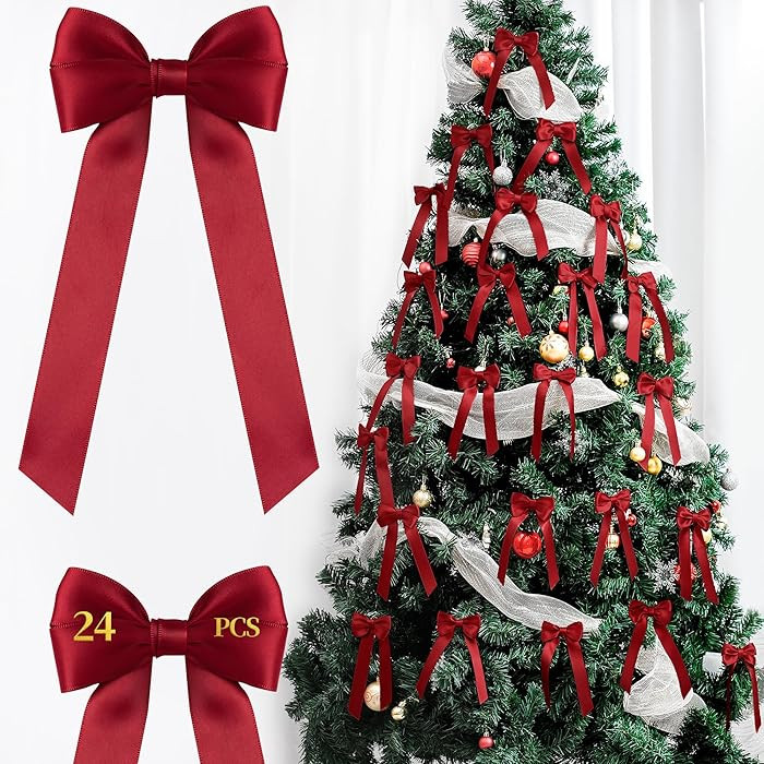 AYGXU 24pcs Christmas Bows,red Bows for Gift Wrapping,Bow for Christmas Tree,Double-Sided Ribbon ... | Amazon (US)