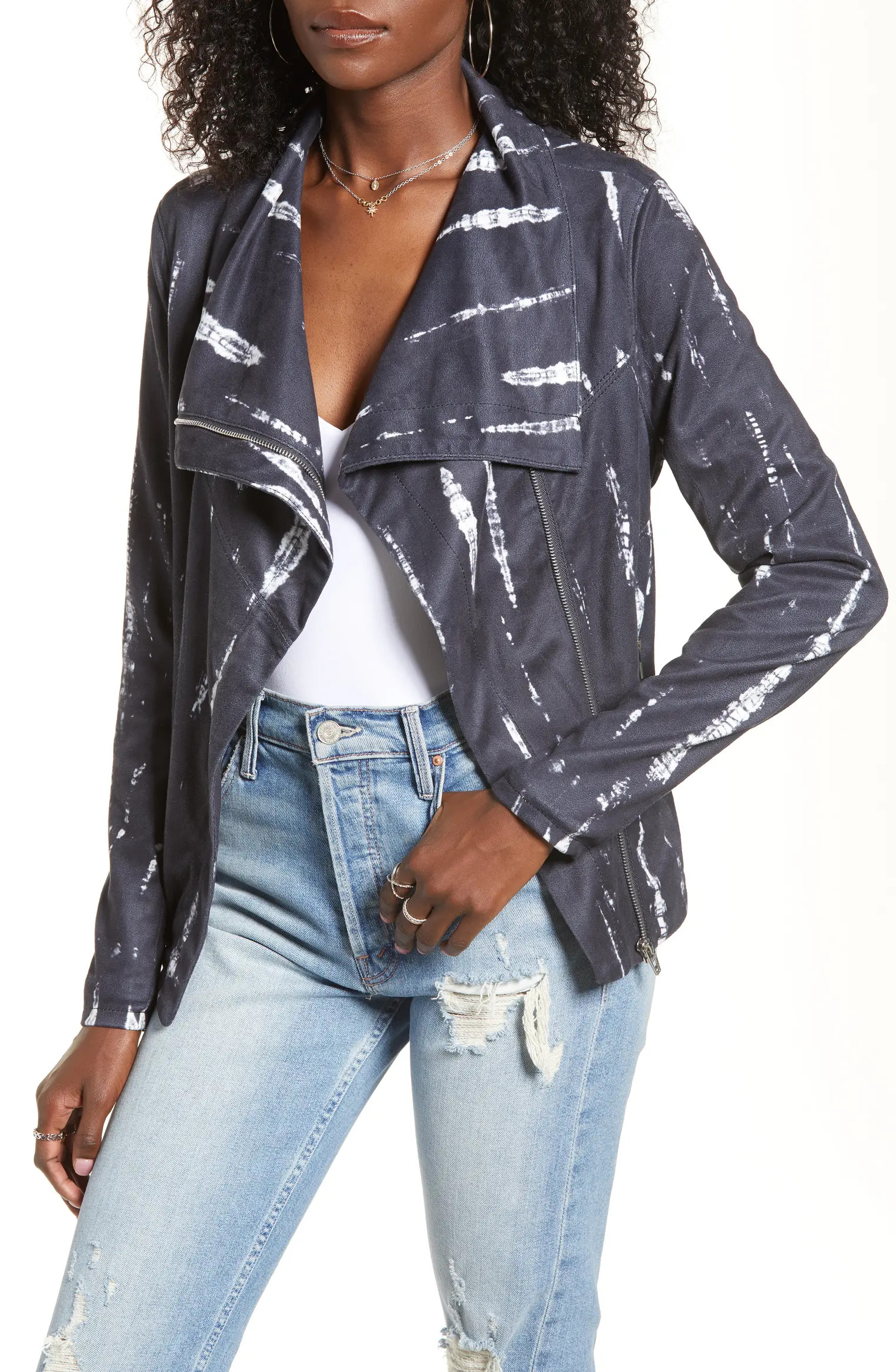 Tie Dye Faux Suede Drape Front Jacket | Nordstrom