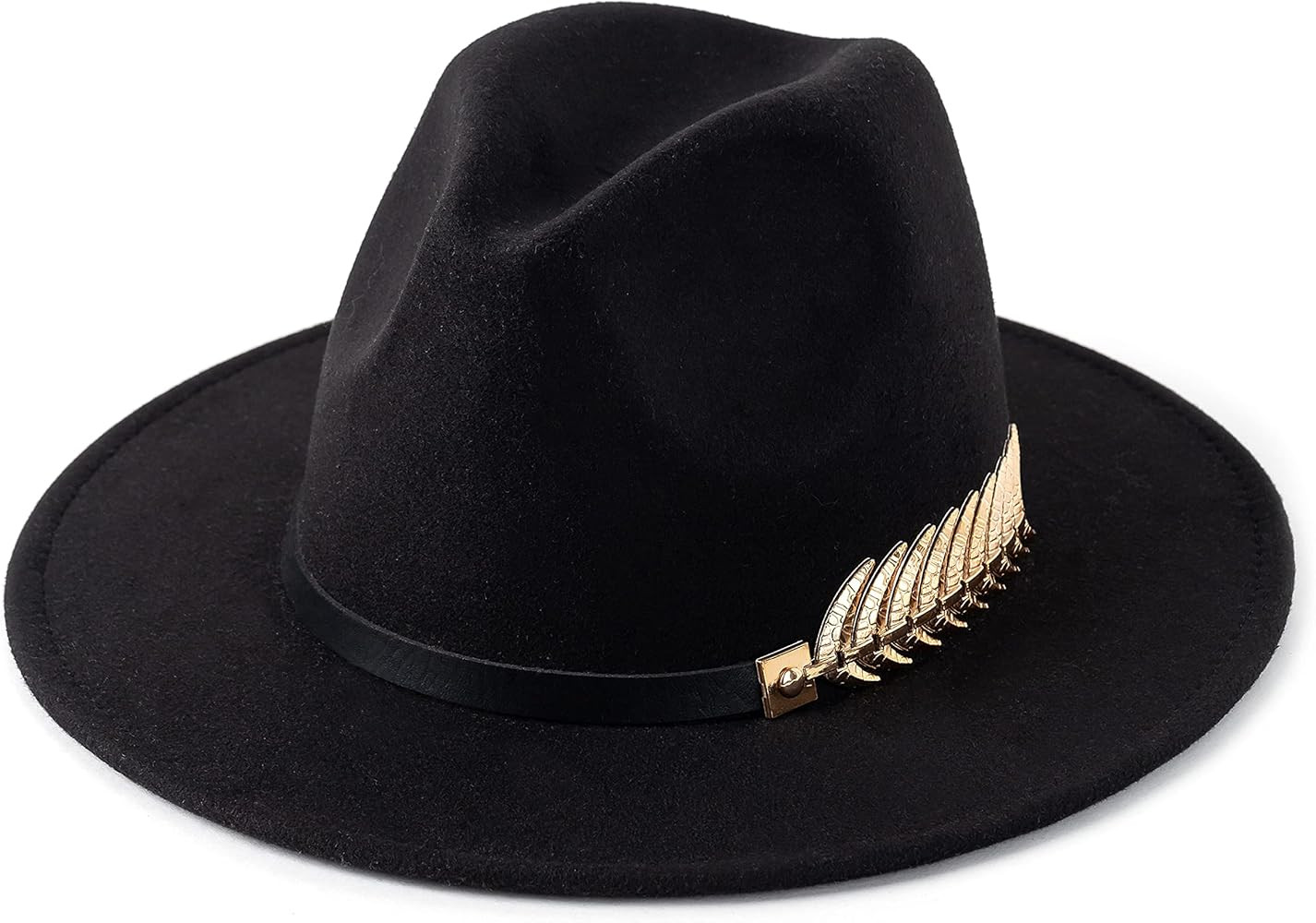 HUDANHUWEI Women's Wide Brim Fedora Panama Hat with Metal Belt Buckle | Amazon (US)