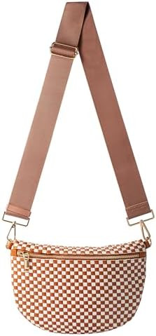 Woven Crossbody Bag for Women, Checkered PU Bum Bag Sling Purse with Adjustable Strap for Travel,... | Amazon (US)