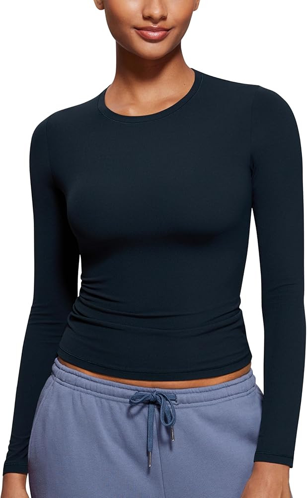 CRZ YOGA Long Sleeve Shirts for Women Soft Crew Neck Fall Basic Tight Tops Fitted Casual Going Ou... | Amazon (US)