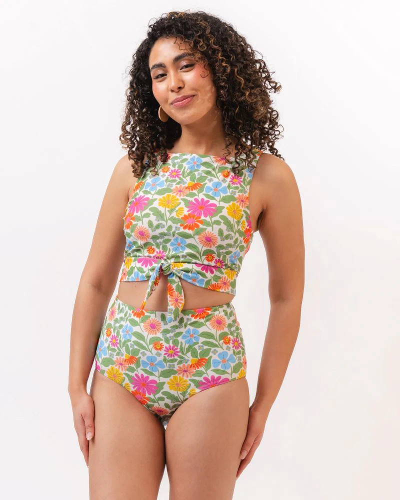 Breezy Floral Knotted Crop Top | Lime Ricki