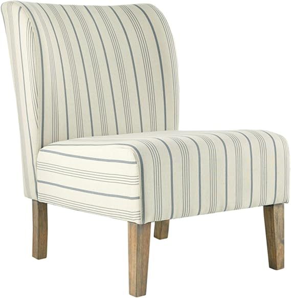 Signature Design by Ashley Triptis Casual Armless Accent Chair, Cream with Blue Pinstripe | Amazon (US)