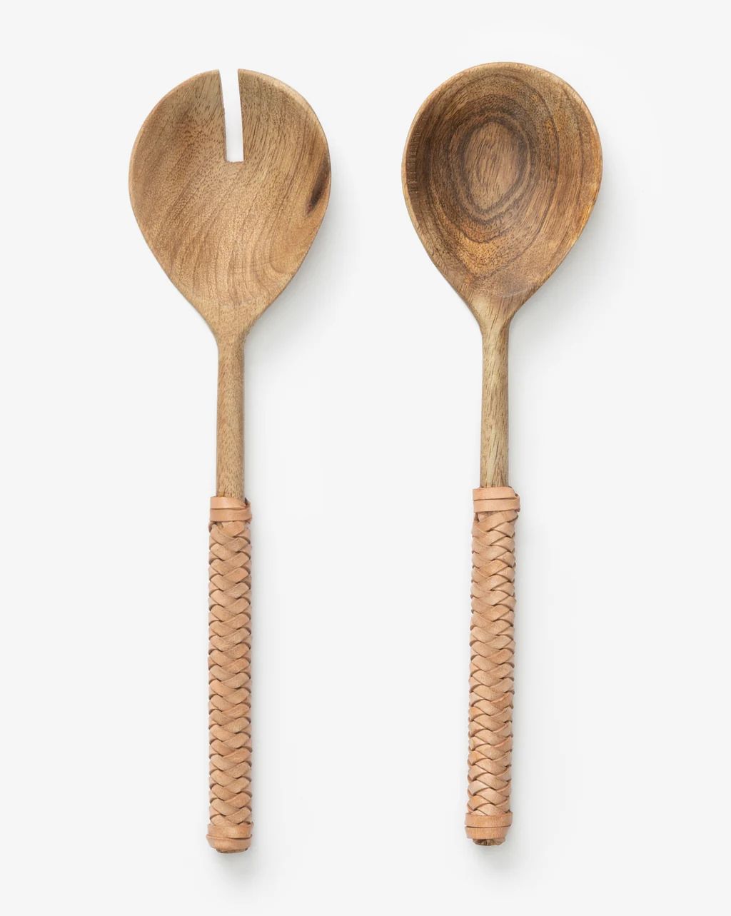 Leather Woven Handle Salad Servers | McGee & Co.