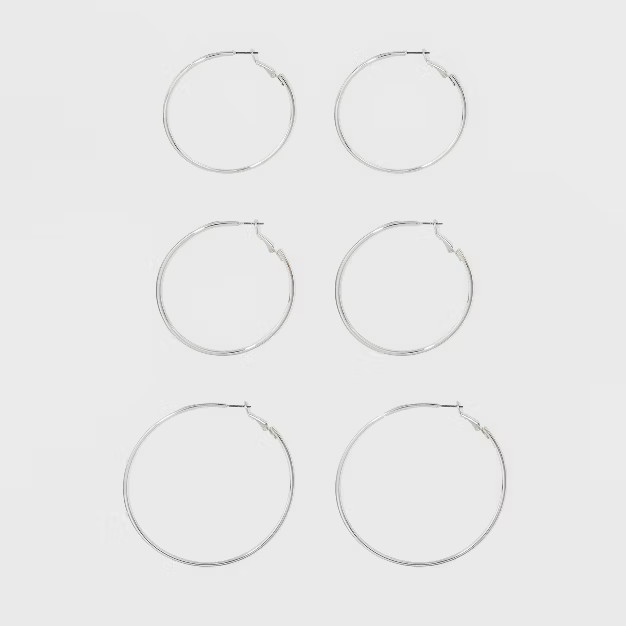 Hoop Earring Set 3ct - A New Day™ Silver | Target