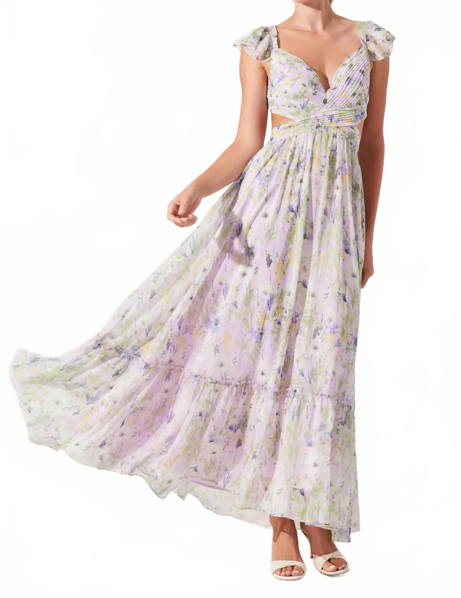Primrose Floral Strappy Back Maxi Dress In Lavender | Shop Simon
