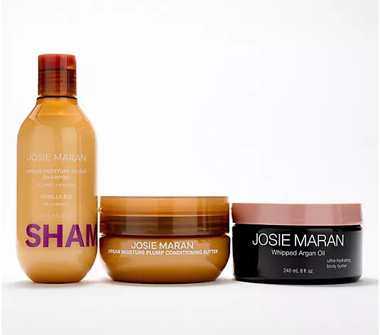 Josie Maran Argan Plumping Shampoo, Hair Butter & Body Butter Set | QVC