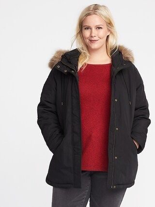 Old Navy Womens Plus-Size Faux-Fur Hooded Parka Black Size 1X | Old Navy US