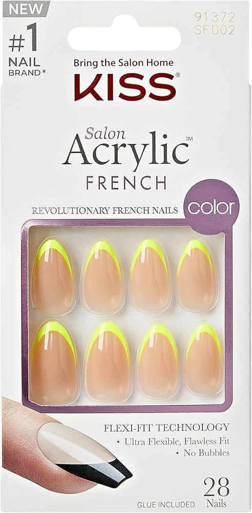 KISS Salon Acrylic French Color Press-On Nails, Hype", Neon Yellow, Medium Almond, 31 count | Amazon (CA)