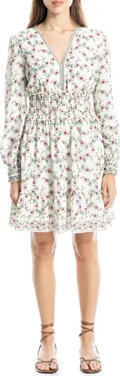 Long Sleeve Smocked Georgette Minidress | Nordstrom Rack
