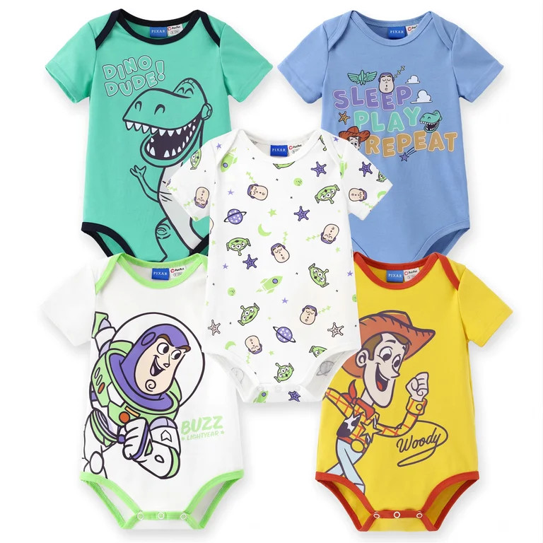 Disney Toy Story Baby Bodysuits 5 Pack Buzz Woody Rex Graphic Outfit Gift Set Newborn Infant | Walmart (US)