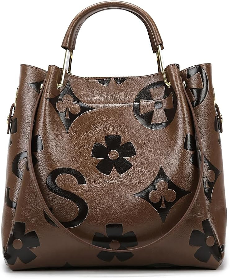 Women's Top Handle Handbags Leather Tote Bag for Women Trendy Bucket Bag Floral Embossed Shoulder... | Amazon (US)