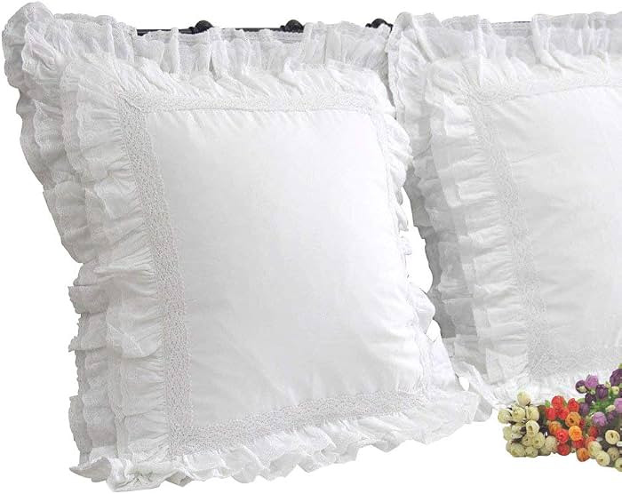 Queen's House Luxury Lace White Euro Shams Pillow Covers 26x26 Set of 2-M | Amazon (US)